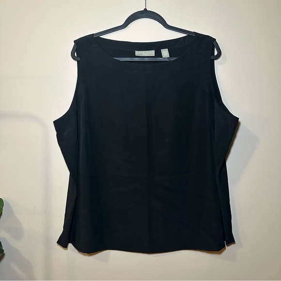 Kate Hill Classic Closet Staple Black Sleeveless Silk Elevated Basic TankTop 22W - Picture 2 of 16